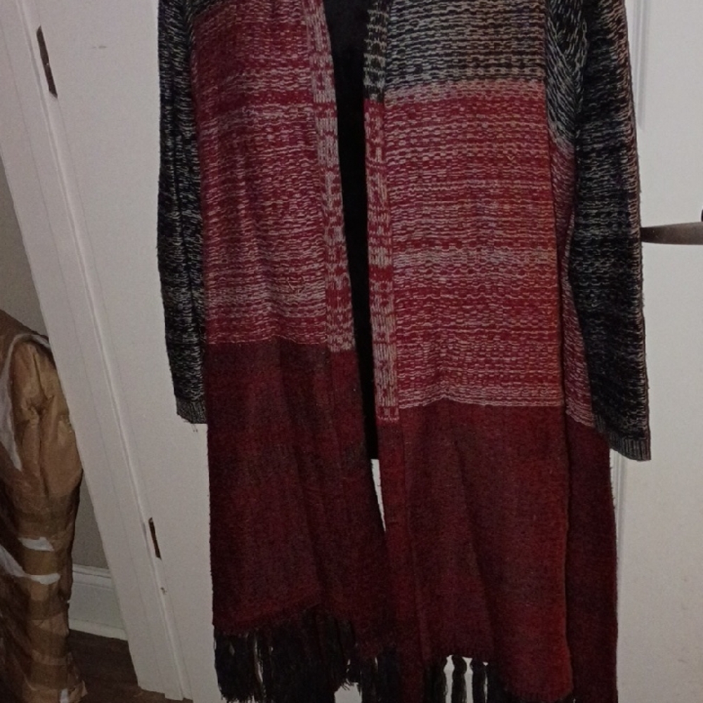 Women's Red and Black Cardigan